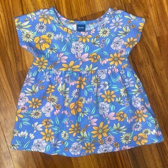 6 for $25 🎃 Old Navy Blue Floral Dress Baby Size 0-3 Months - Picture 1 of 4